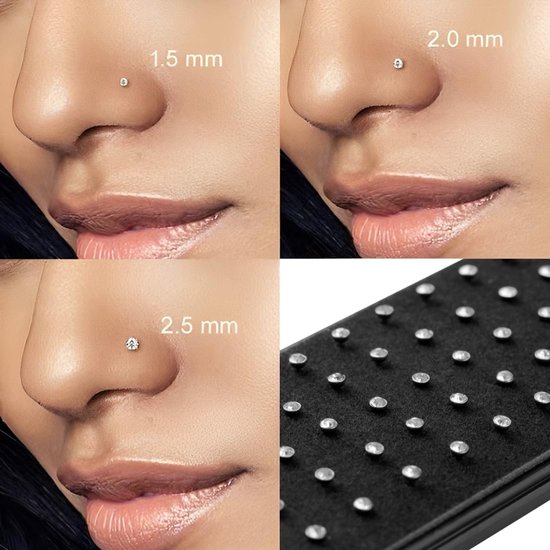 60 stuks kristallen neuspiercing, roestvrij staal, hypoallergene neuspiercing, neusstud-oorbellen — afbeelding 4