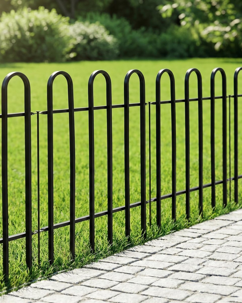 Tuinhek, metaal, 61 cm, 5 stuks, totale lengte 2,8 m | Decoratieve tuinrand om te planten, bloembed omheining voor gazon, oprit, massief, terras en buiten, zwart