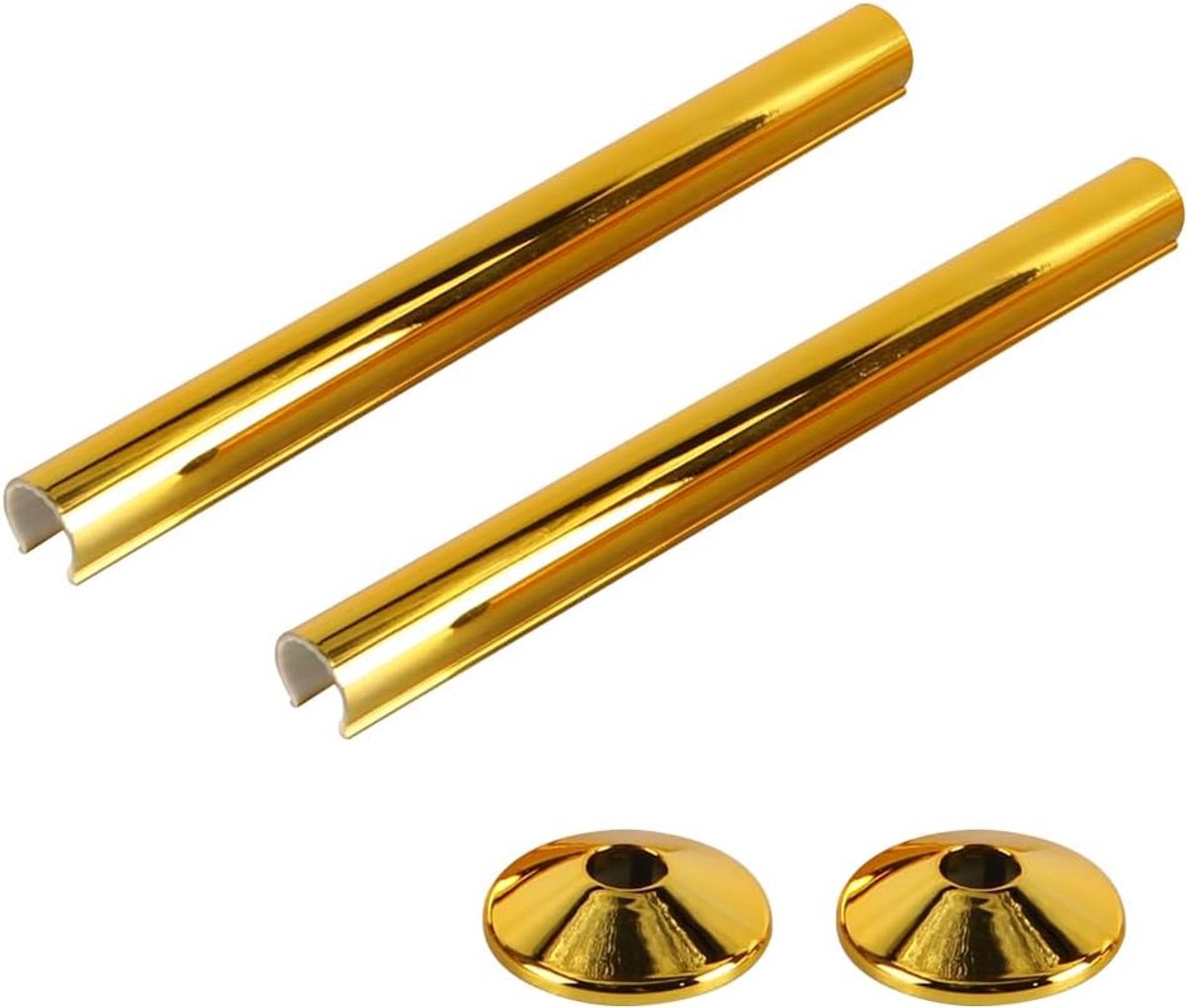 2-delige radiatorbuisafdekking en kraagset 15x200mm verchroomde decoratieve doppen voor gasboilerontluchtingsbuizen, muurverbergingsringen, gouden afwerking