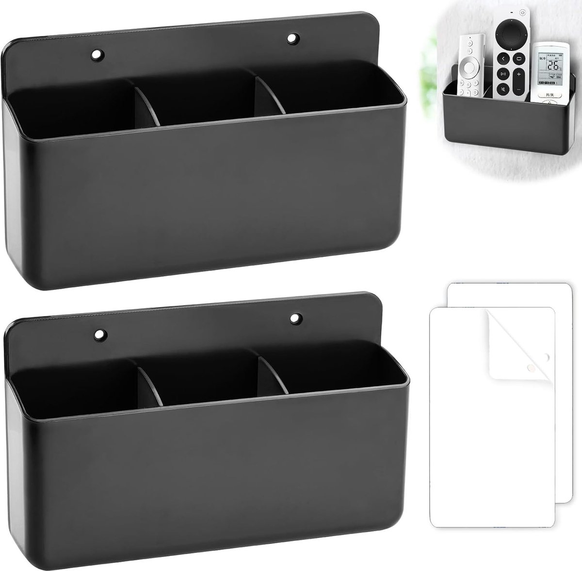 zelfklevende afstandsbedieninghouder, 20 cm x 12 cm x 3,5 cm, universele houder, organizer, box, 2 stuks, afstandsbediening, organizer voor mediaspeler, mobiele telefoons, opladen