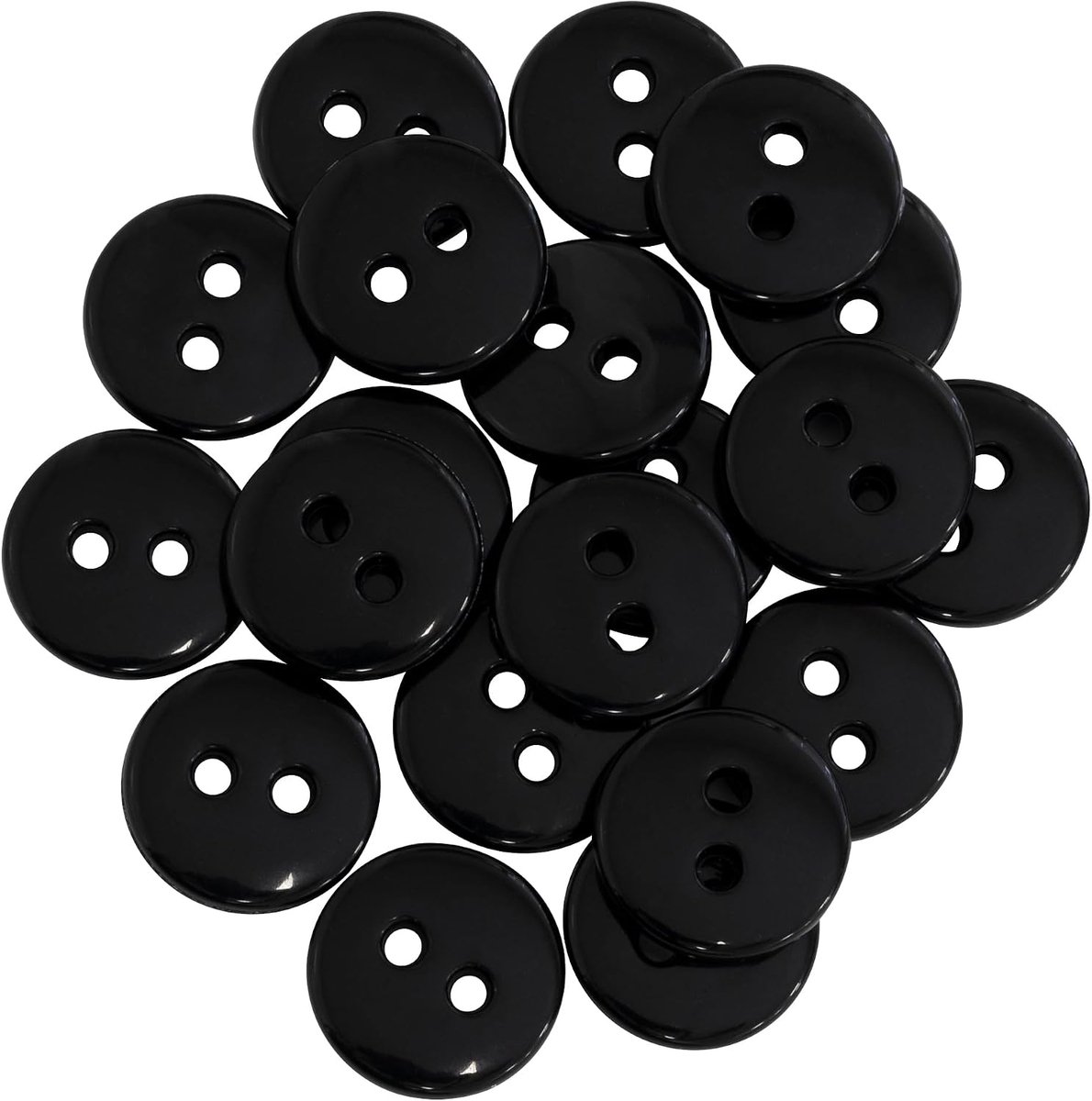 - C67865 - set van 20 ronde naaiknopen Ø 12,5 mm met 2 gaten L20 20L - kleur zwart - van kunststof - confectie korte naaikleding mode decoratie