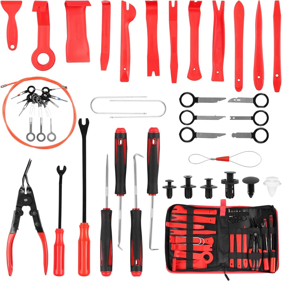 143-delig auto-demontagegereedschap met clips, gereedschap voor het demonteren van auto-interieur- en deurpanelen, sierlijstwiggen, trim removal reparatiegereedschap (rood)