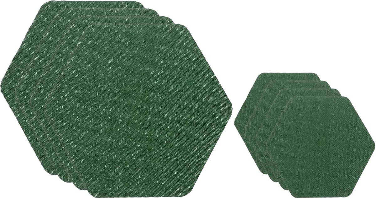 Nylon reparatiepleisters, 6,3 x 6,3 cm, 3,8 x 3,8 cm, 8 stuks donsjack patches, zeshoekige stof reparatietape voor repareren van kleding, jas, tenttas, buitenuitrusting, donkergroen