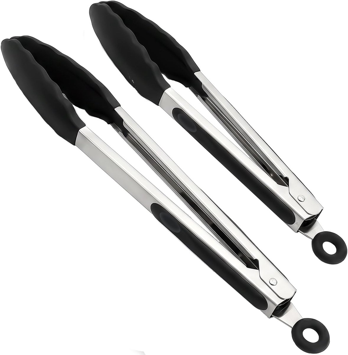 Keukentang Set van 2 (23 cm en 30,5 cm), RVS Kooktangen met Hittebestendige Siliconen Tips en Vergrendeling, voor BBQ, Airfryer en Serveren