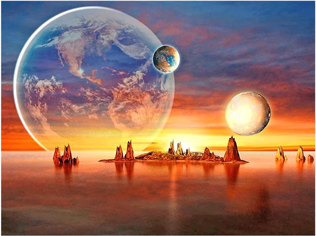 50 x 40 cm Hobby Spullen Volwassenen, Diamantschilderij op Nummer, Vierkant, Landschap, Planeet, Origineel Cadeau, 5D-wanddecoratie, Mysterieuze Sterrenhemel