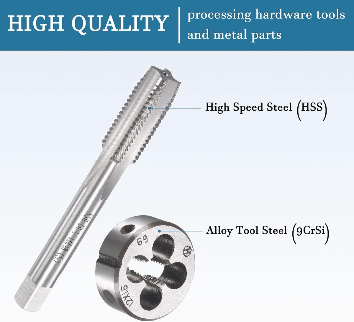 M12 x 1,5 mm metrische schroefdraadboor en ronde matrijs set x 1 set 4 fluiten sneldraaistaal voor verwerking hardware gereedschap