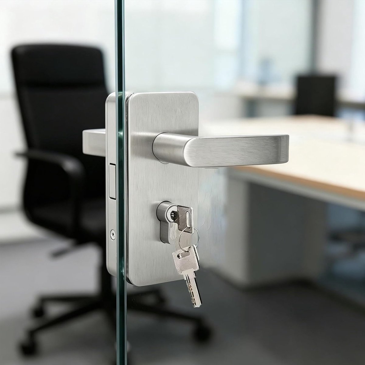 Glazen deurslot, glazen deurslot met drukknop, roestvrij staal, glazen deurbeslag met 3 sleutels voor 8-12 mm glas (zilver)