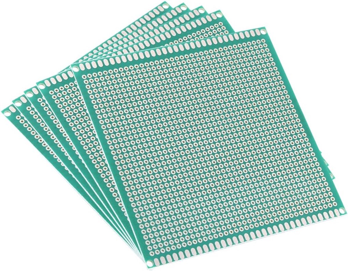 Sourcing map 10 stuks 5x7 cm eenzijdige universele printplaat voor DIY solderen 100x100x1.6mm FR-4 5pcs Green And Silver