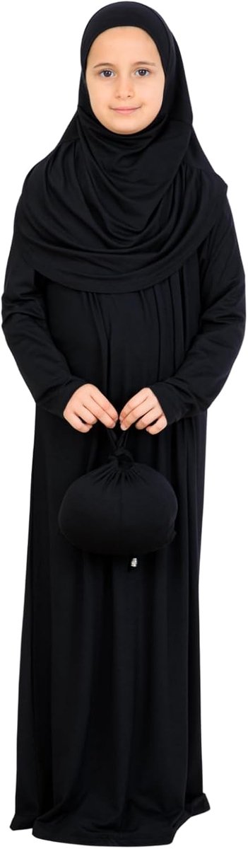 Moslim gebedsjurk voor kinderen, met hijab en zakje, zachte viscose Abaya voor meisjes, islamitische kleding, gewaad voor Eid, Ramadan