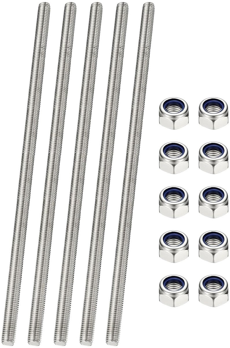 5 stuks volledige schroefdraadstang M3 x 350 mm 304 roestvrij staal rechtse schroefdraad lange schroefdraadstang met moeren voor buisklemmen hangers U-bouten