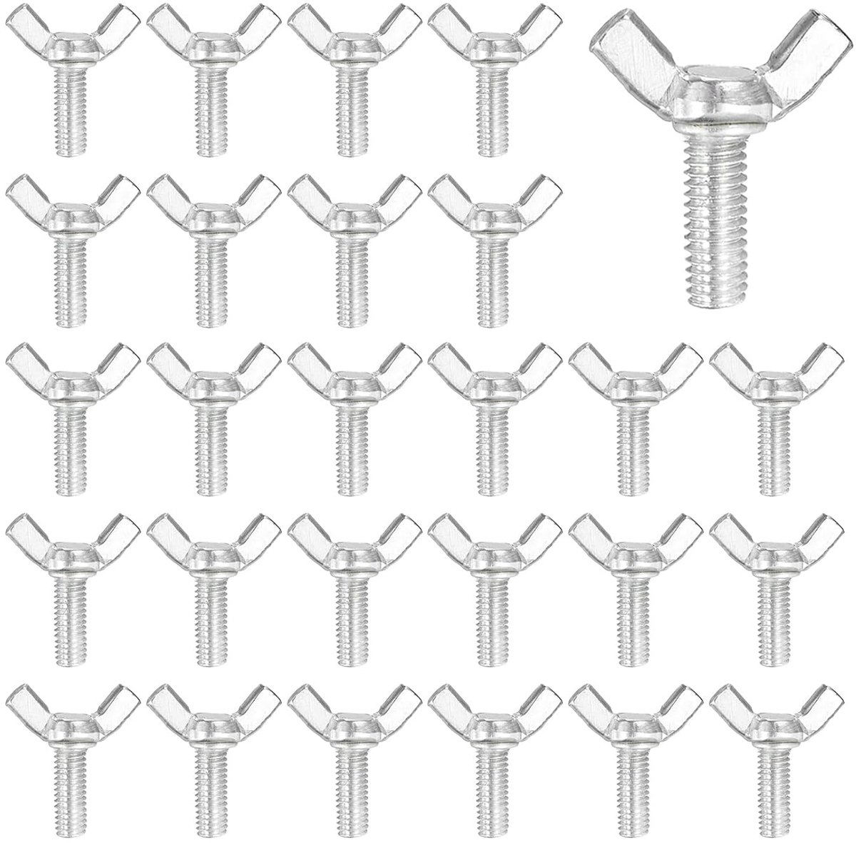 40 stuks koolstofstaal vleugelschroeven M6 x 16 mm, volledige schroefdraadstang met vleugelmoer, verzinkte handschroeven, set voor industrie, huishouden, mechanische onderdelen