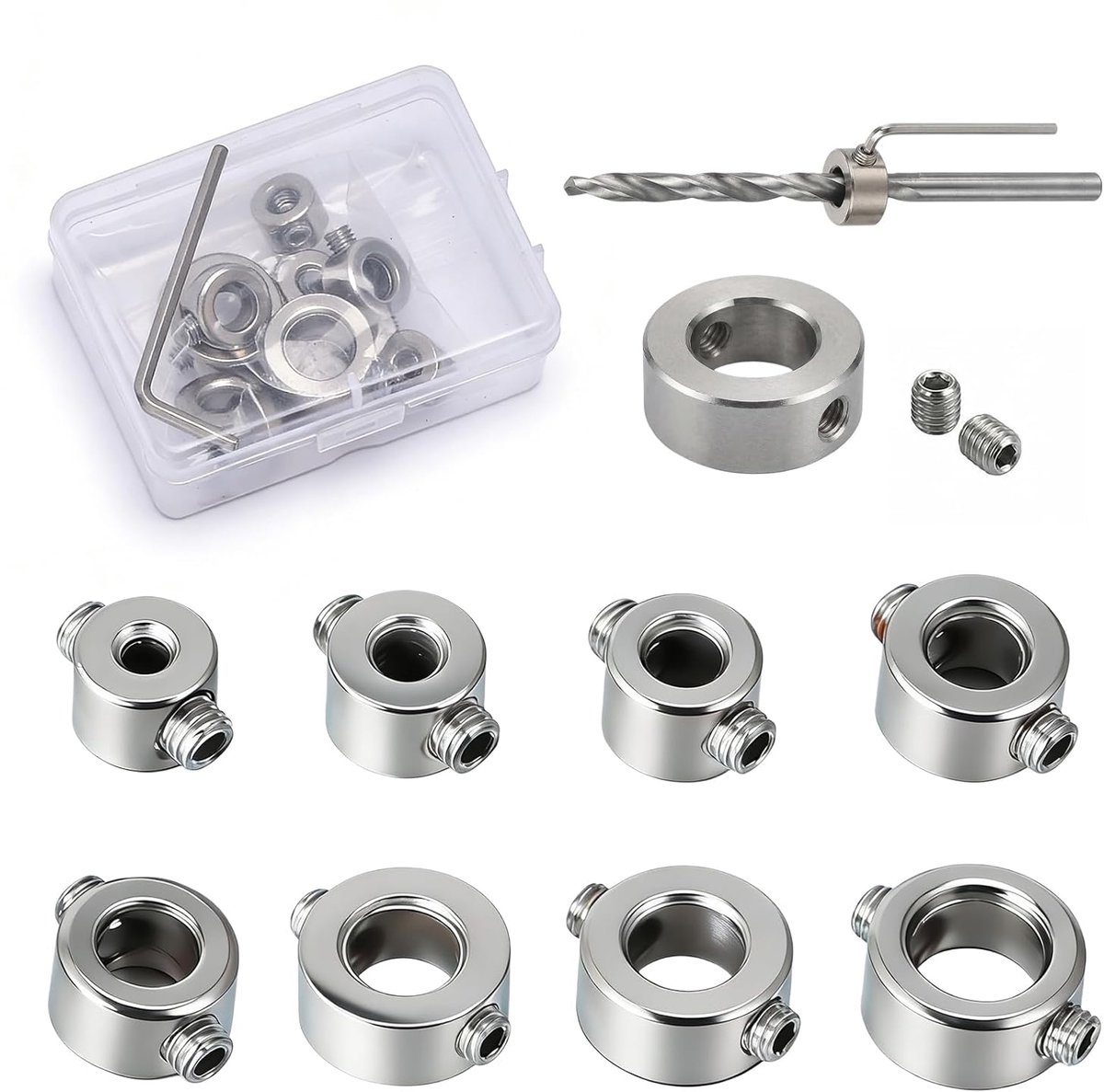 3 mm, 8 stuks duurzame dieptepositioneringsringen voor houtboren van 3-10 mm, met zeskantsleutel, accessoires voor houtbewerking