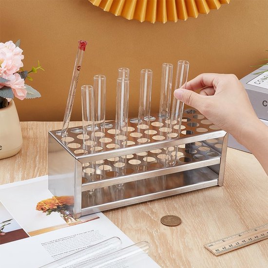 Reageerbuishouder met 3 verdiepingen, voor 40 reageerbuisjes, roestvrij staal, buishouder, laboratoriumbenodigdheden, rechthoekige reageerbuisstandaard, gaten 18 mm, voor — afbeelding 3
