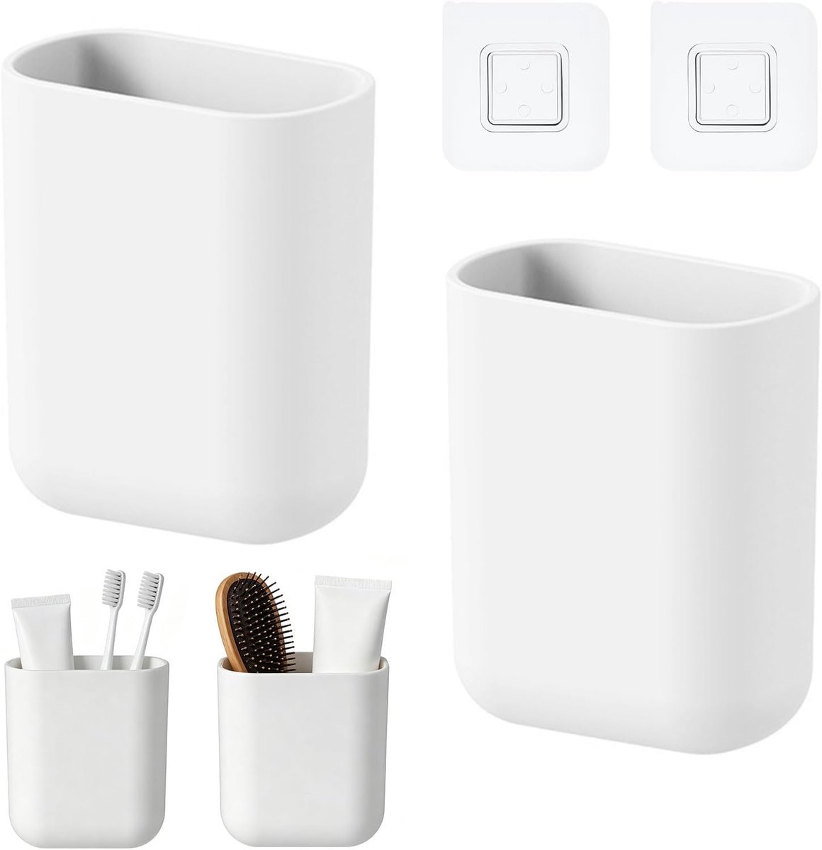 2 stuks tandenborstelhouder, tandenborstelorganizer, zelfklevende wandorganizer, met afvoergaten, voor keuken, badkamer, organizer voor kleine voorwerpen, wit