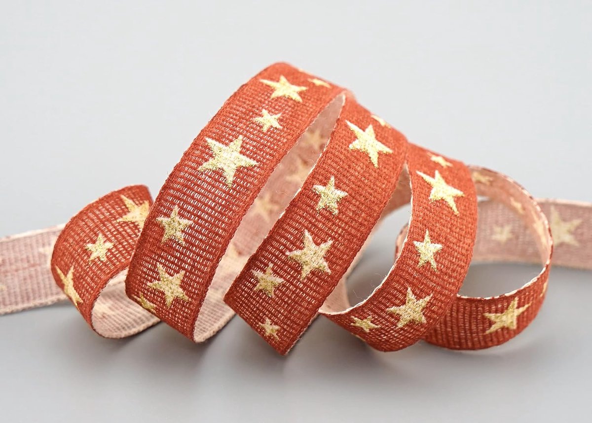 20 m x 15 mm decoratief lint sterren katoen koper TERRACOTTA duurzaam natuurlijk vriendelijk biologisch afbreekbaar lint lint Kerstmis winter sterren glitter glitter glans