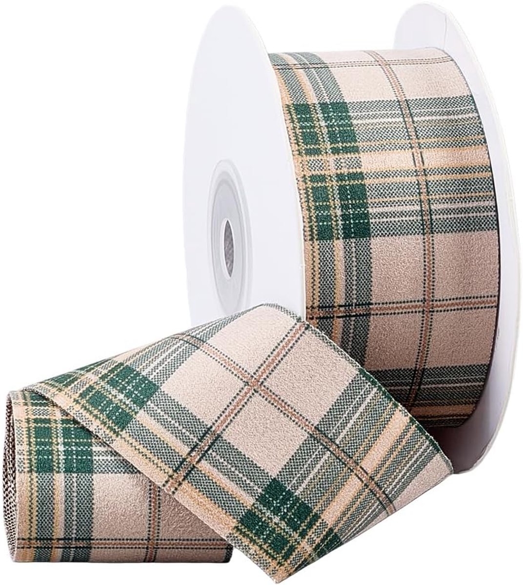 9,14 m fluwelen lint met plaid, omkeerbaar, 38 mm breed polyester groen tartan plaid lint Plaids kerstlinten voor cadeauverpakkingen Kerstboomknutselwerkjes Kransenbenodigdheden