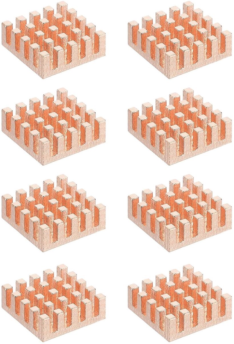 Koperen koellichaam 14 x 14 x 5 mm, 8 stuks, koellichaam voor CPU-chip, vermogenstransistor, FET IC versterker