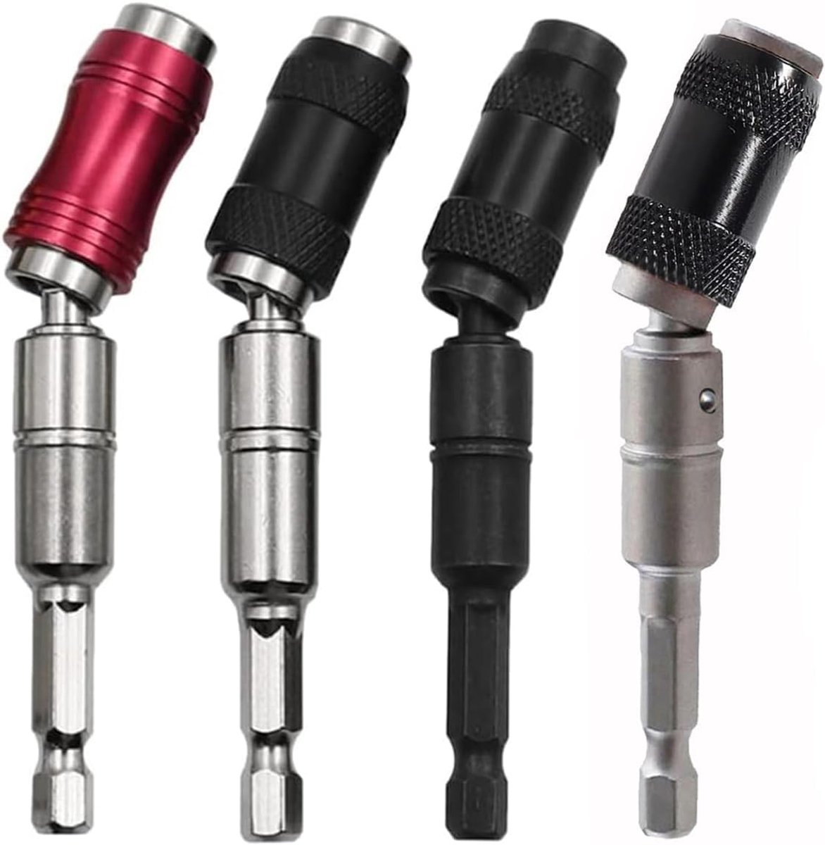 4 stuks 1/4 inch magnetische bithouder, 94 mm flexibele zeskantbithouder, 20 graden draaibare snelsluitboorverlenging, schroevendraaierbithouder voor smalle ruimtes of hoeken (4 kleuren)