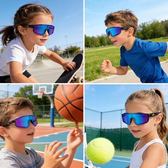 zonnebril voor kinderen, fietsbril voor kinderen, sportzonnebril voor kinderen, UV400-bescherming, voor jongens en meisjes, voor outdoorsporten, fietsen, tennis, hardlopen — afbeelding 3