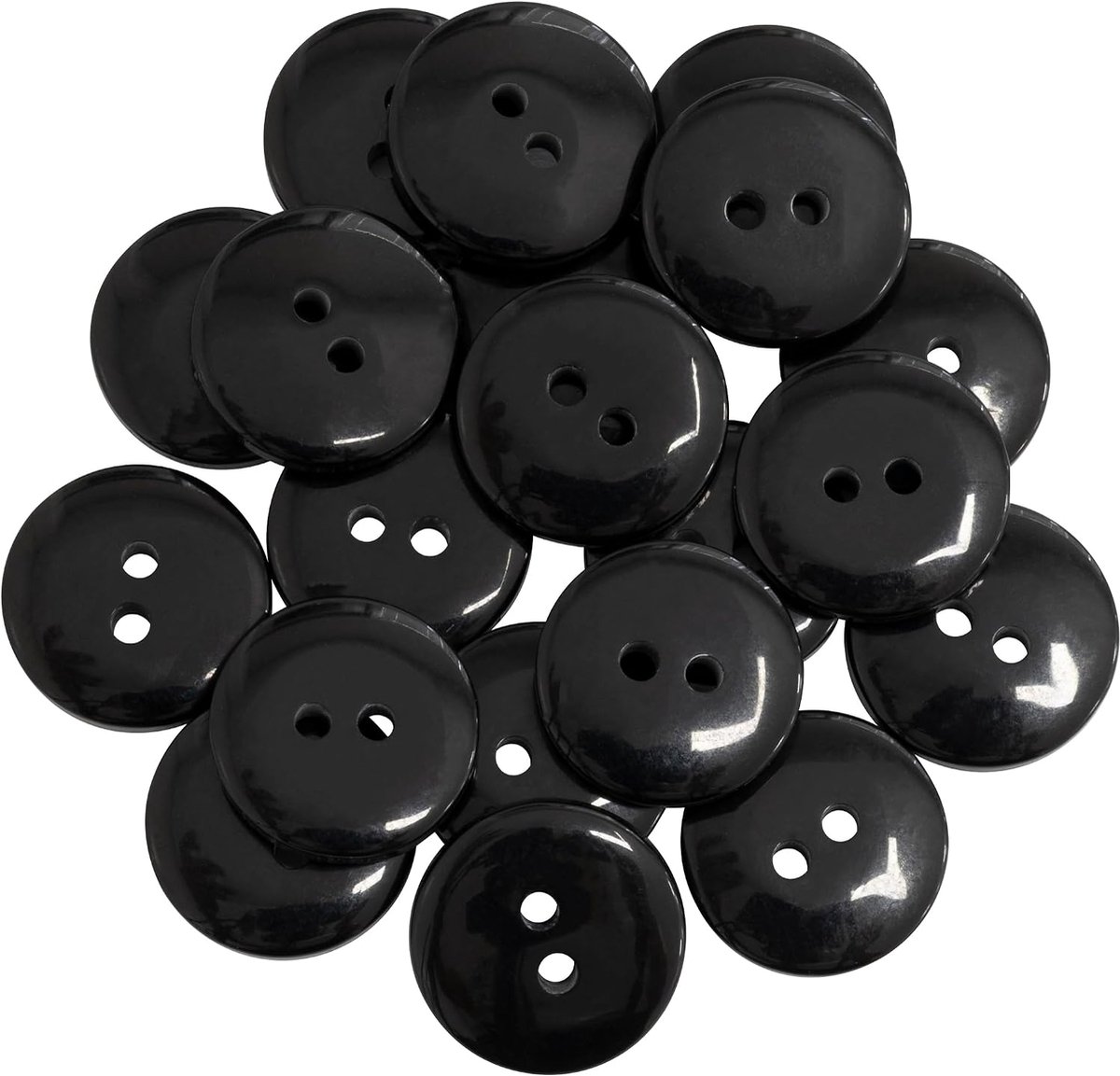 - C67889 - set van 20 ronde naaiknopen Ø 15 mm met 2 gaten L24 24L - kleur zwart - van kunststof - confectie korte naaikleding mode decoratie