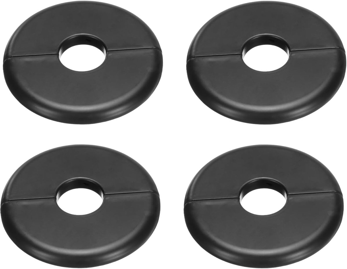 4 stuks gedeelde wandflens 80 mm OD-plaatcoating ABS rond zelfklevend voor het afdekken van waterslangen 22 mm diameter accessoires voor kraandecoratie, zwart