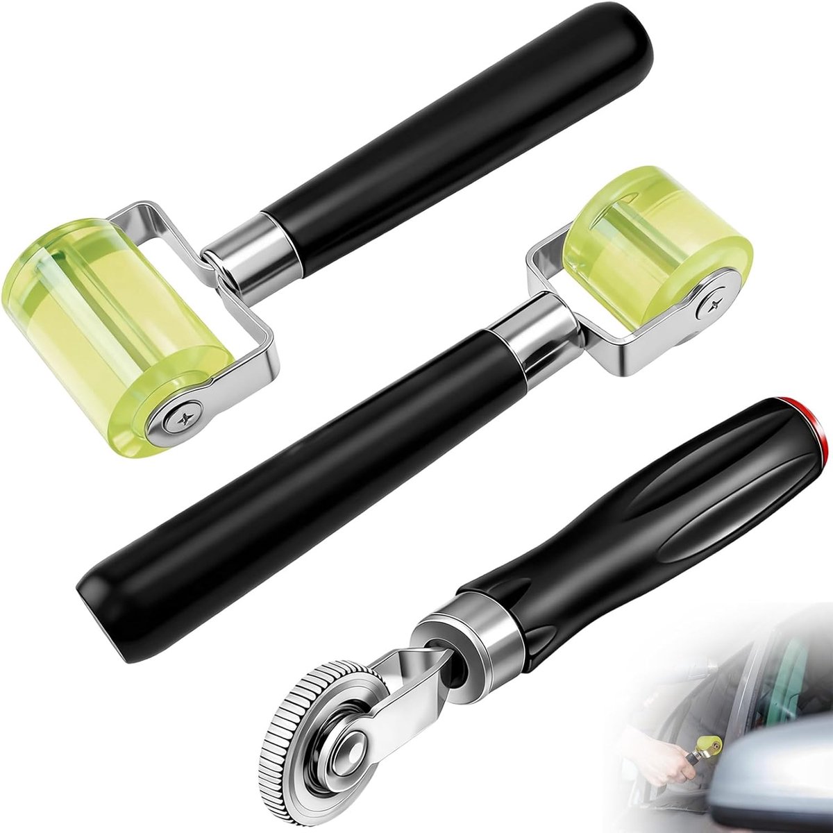 3 drukrollen, rubberen rol 0,7 mm/30 mm/50 mm, handrol voor het leggen van afdichtingen en lassen van pvc-zeilen en geluidsisolatie voor auto
