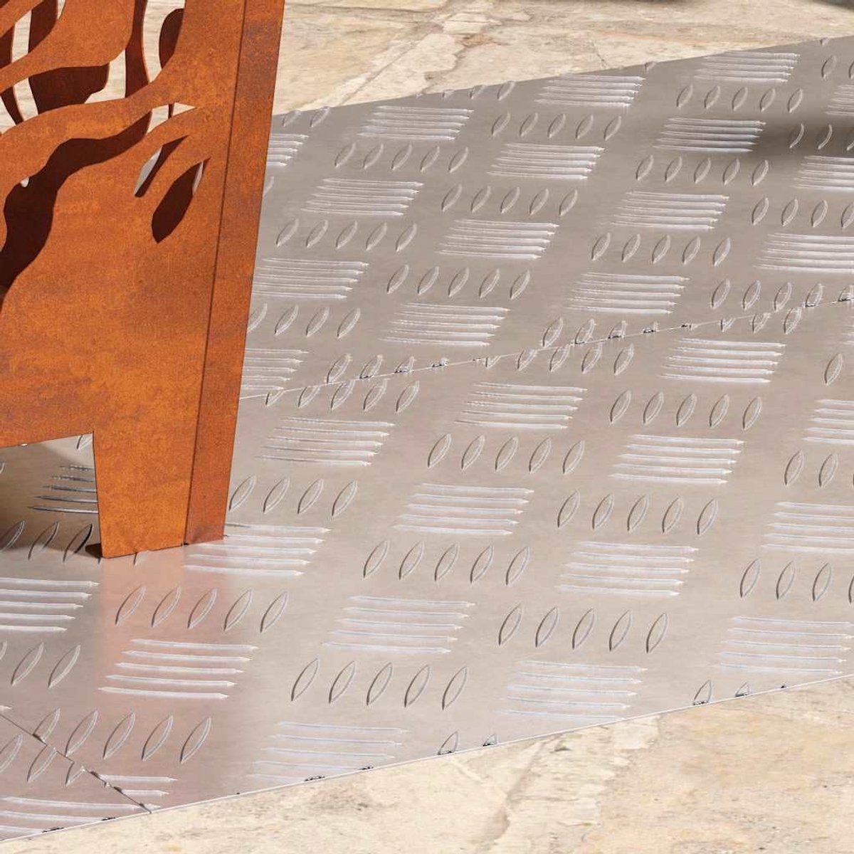 Trap Treden 4 Stuks Zilver 90x40 cm | Checkerplate ontwerp, antislip, voor binnen en buiten, duurzaam, eenvoudig schoon te maken