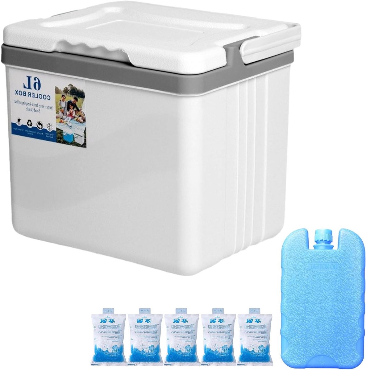 Koelbox - Isolatie Box - Buitenactiviteiten - Waterdicht Ontwerp - 6L Capaciteit - Wit