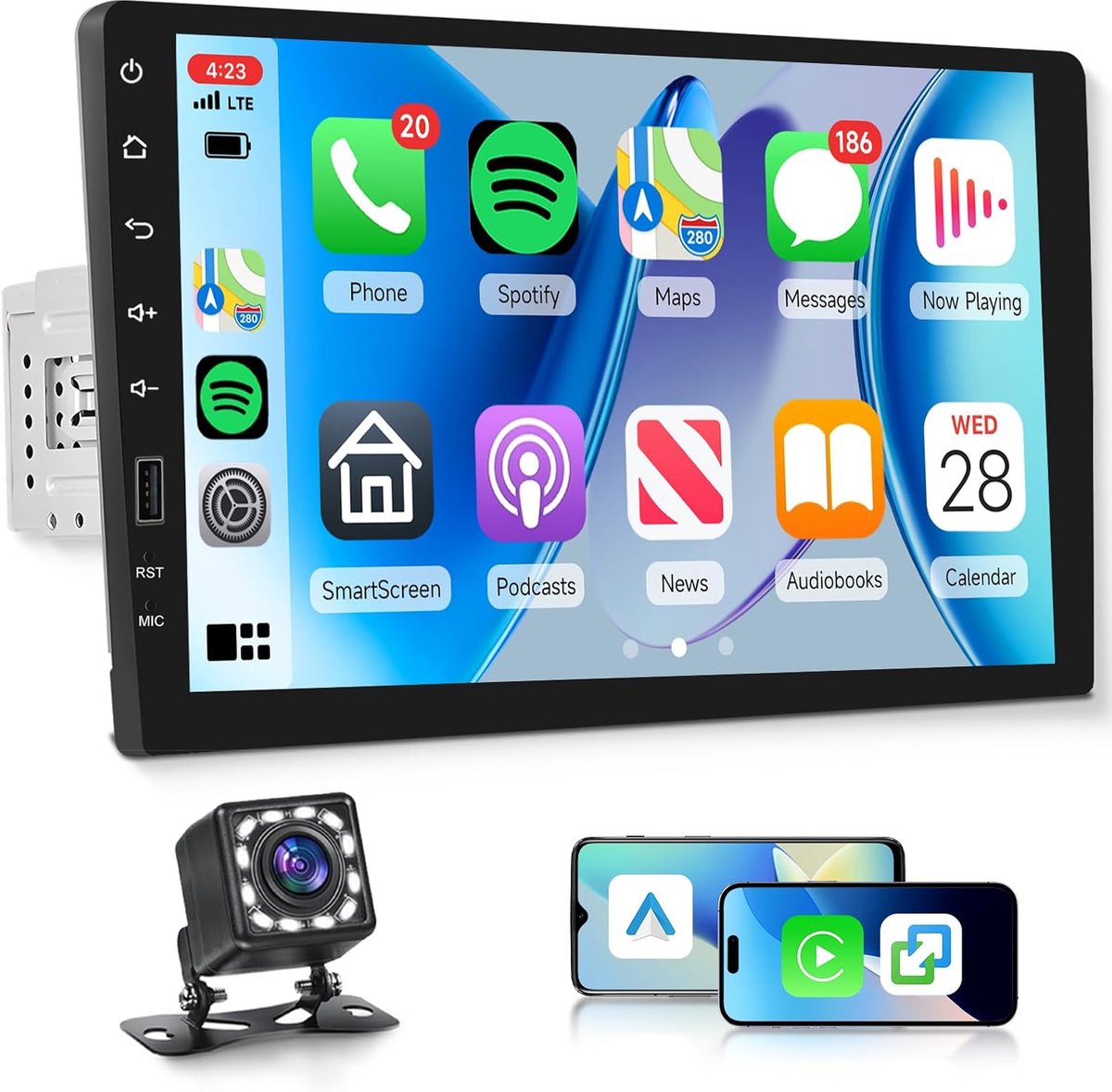 Auto radio 1 Din - 9 inch touchscreen - draadloos CarPlay & Android Auto - upgrade je rit - ShopVlot