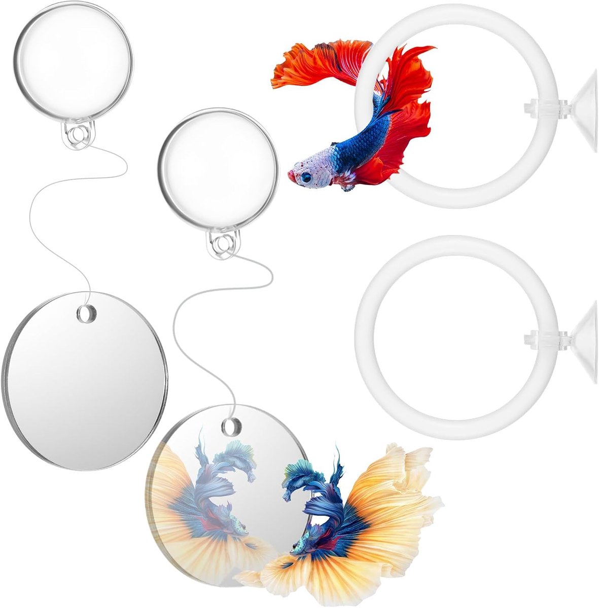 Betta-speelgoed voor aquarium - 2 stuks met spiegel en voederdispenser - stimuleert activiteit en verkenning - ShopVlot