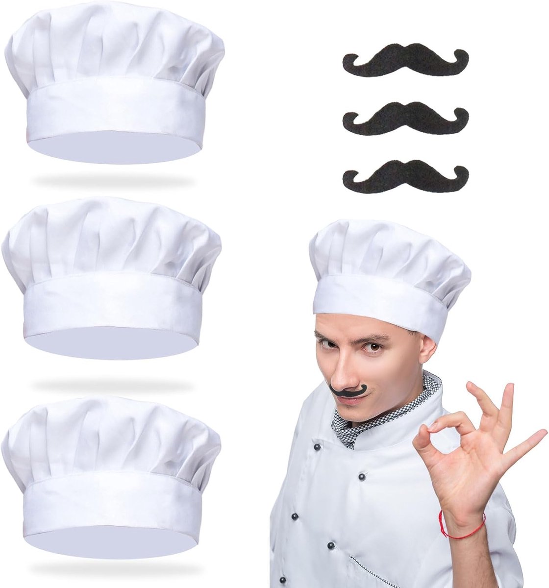 Koksbuis met Zwart Snor - Unisex Chef Kostuum - Grappige Carnaval Outfit - Ideaal voor Feestjes - ShopVlot