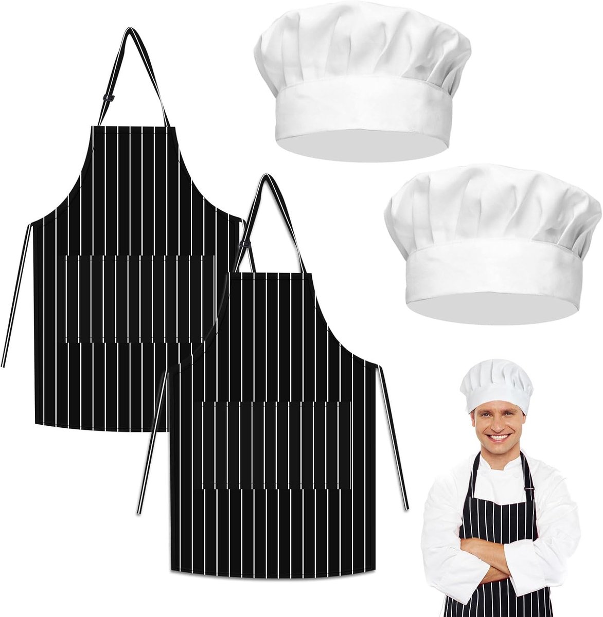 Kookschorten set van 4 - Zwart waterdicht - Met 2 zakken - Ideaal voor BBQ en keuken - ShopVlot