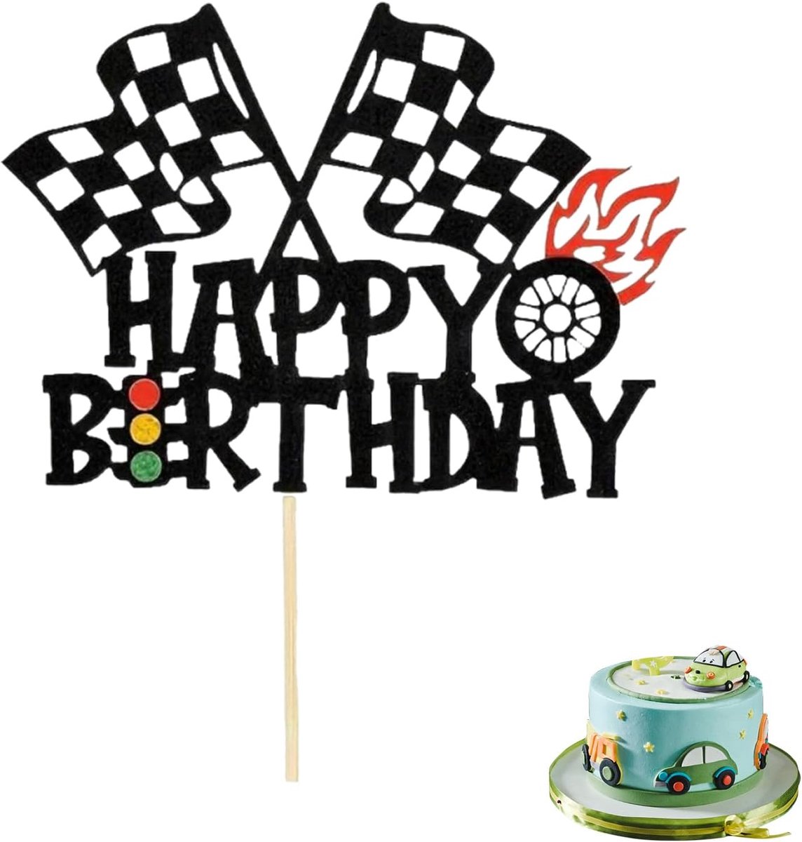 Taartdecoratie autosport thema - verjaardagstaart topper - racing car cake attachment - ShopVlot