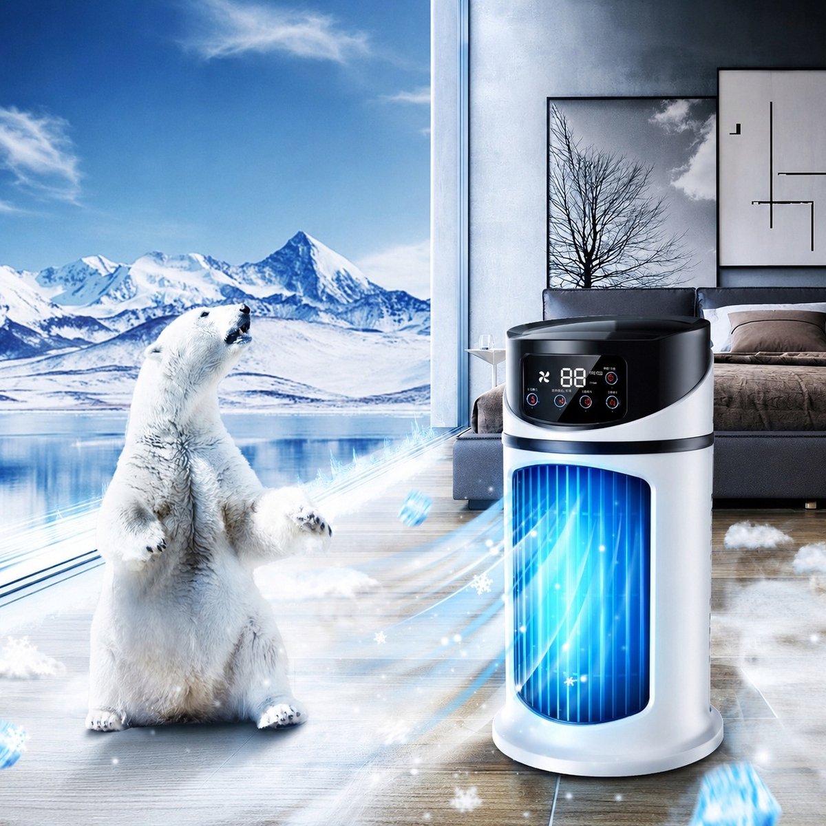 Draagbare Airco - Torenventilator - Mobiele Aircooler - Ventilator Staand - Tower Fan - met Nevelkoeling & Timer - 6 Snelheden - 300 ml - USB - Persoonlijke Koeler - Voor Slaapkamer & Woonkamer & Kantoor – foto 3