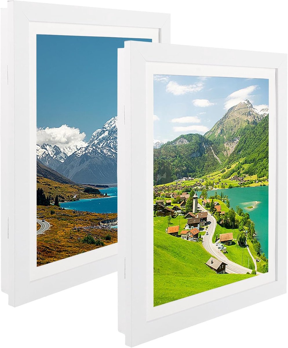 3D fotolijst set van 2 - 28 x 35 cm diep - witte objectlijst - magnetische deur voor eenvoudige toegang - ShopVlot