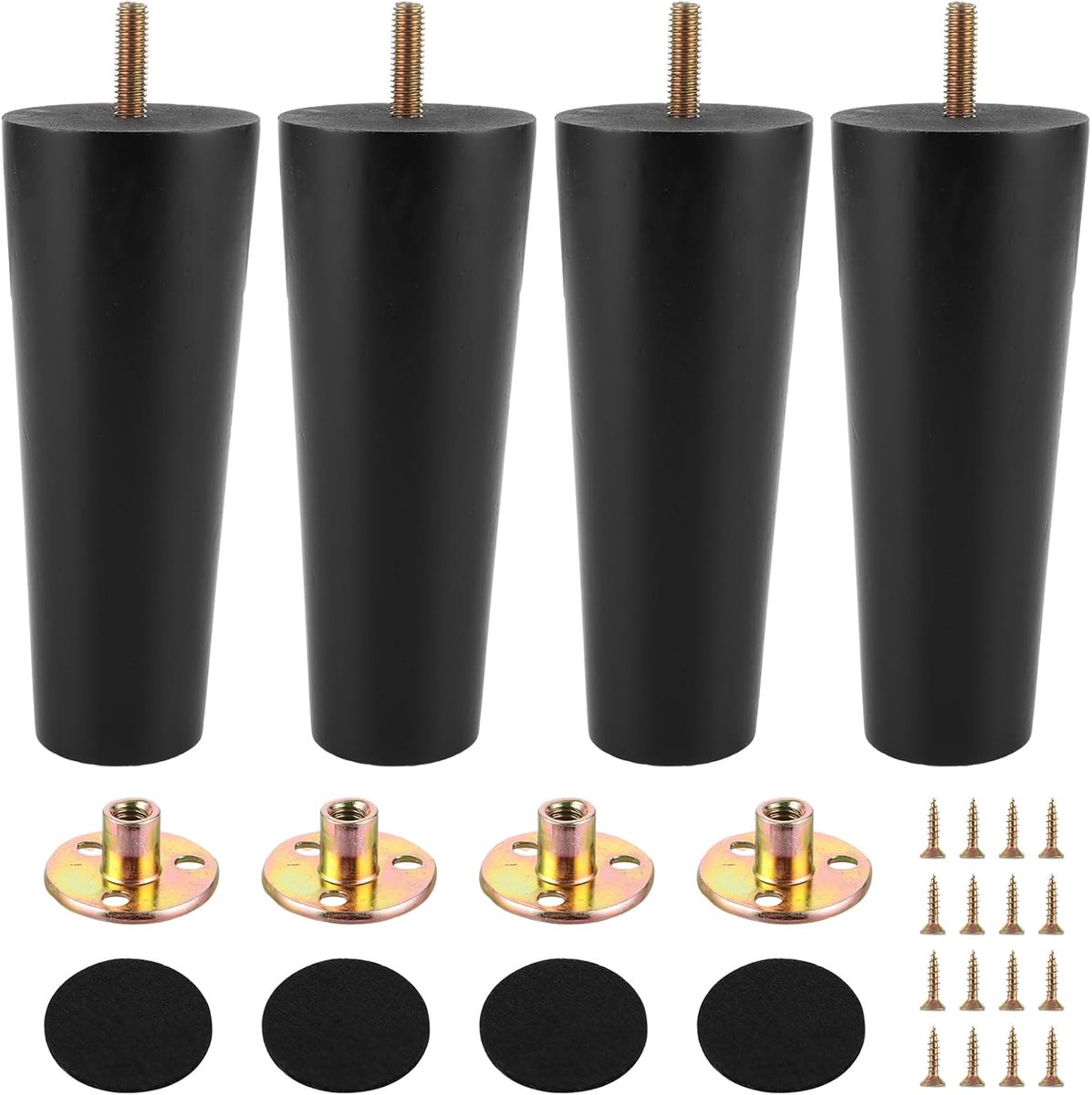 Houten meubelpoten 15cm - Zwart rubberhout - Inbegrepen M8 bouten - Perfect voor tafels en kasten - ShopVlot