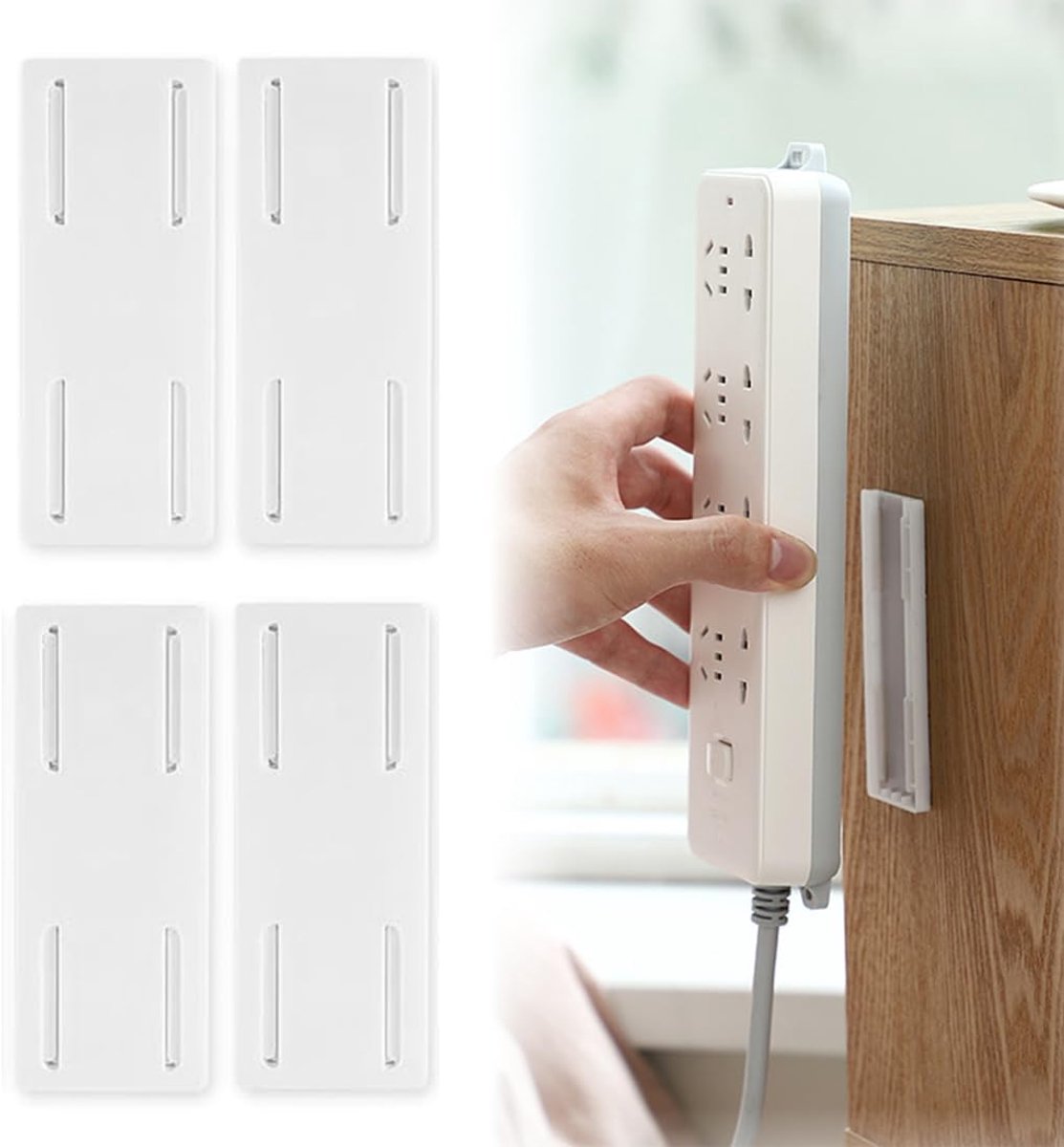 Houders voor zelfklevende stekkerdoos 10 x 4 cm - multifunctioneel - praktische opslag - georganiseerd huishouden - ShopVlot