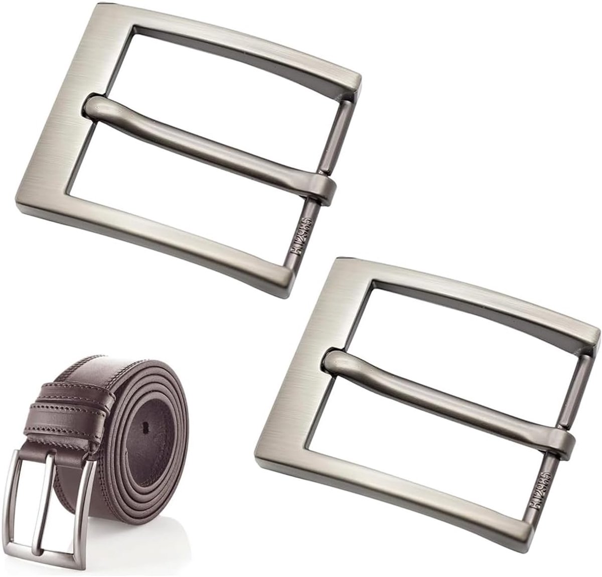 Herengespen 40 mm - zilver zinklegering - glanzend vierkant - met reservegespen - ShopVlot