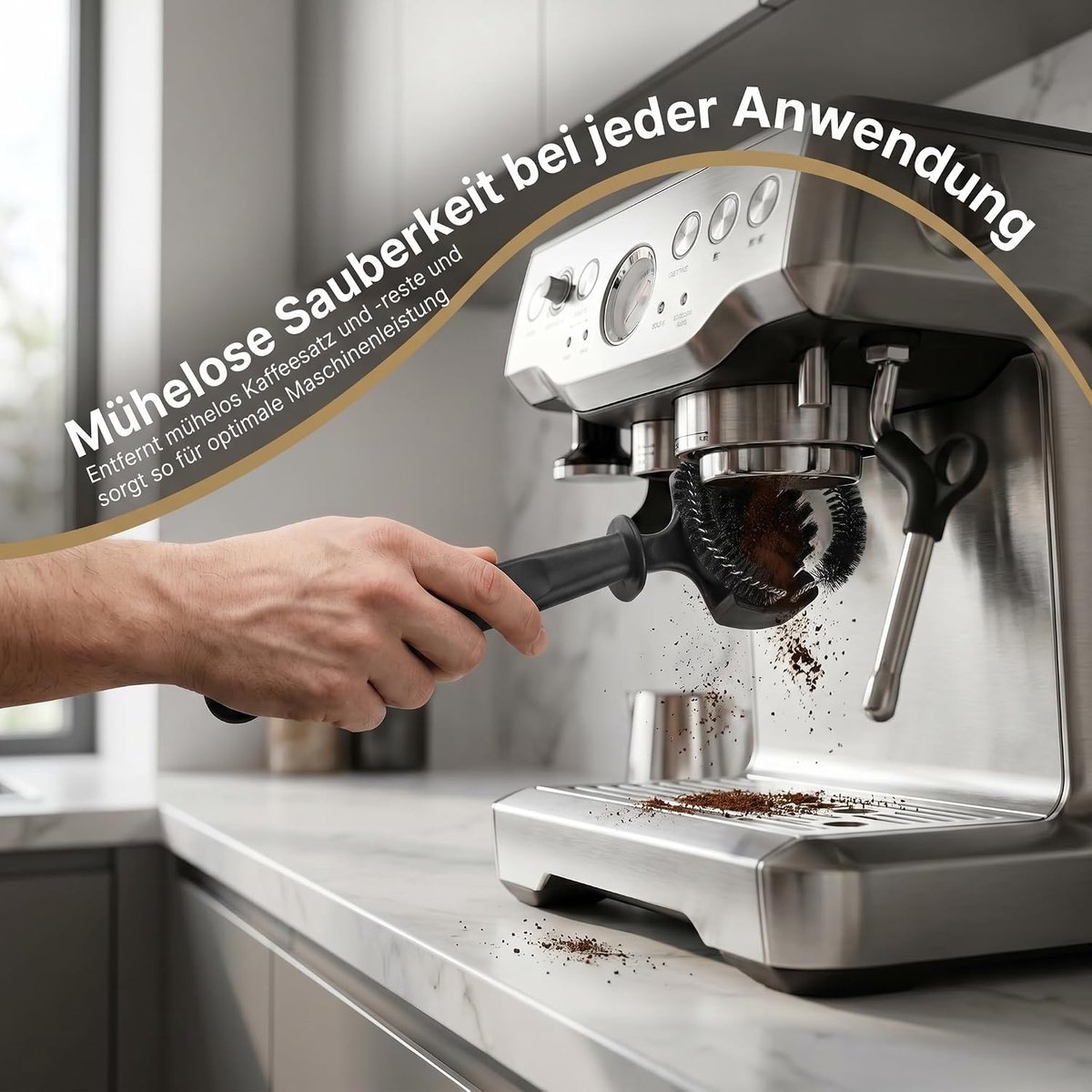 KZQ Espresso reinigingsborstel - 58mm groepshoofd borstel met 360° nylon haren - Voor koffiemachine, draagfilter en zeef - Professioneel, thuis, makkelijk schoon, duurzaam