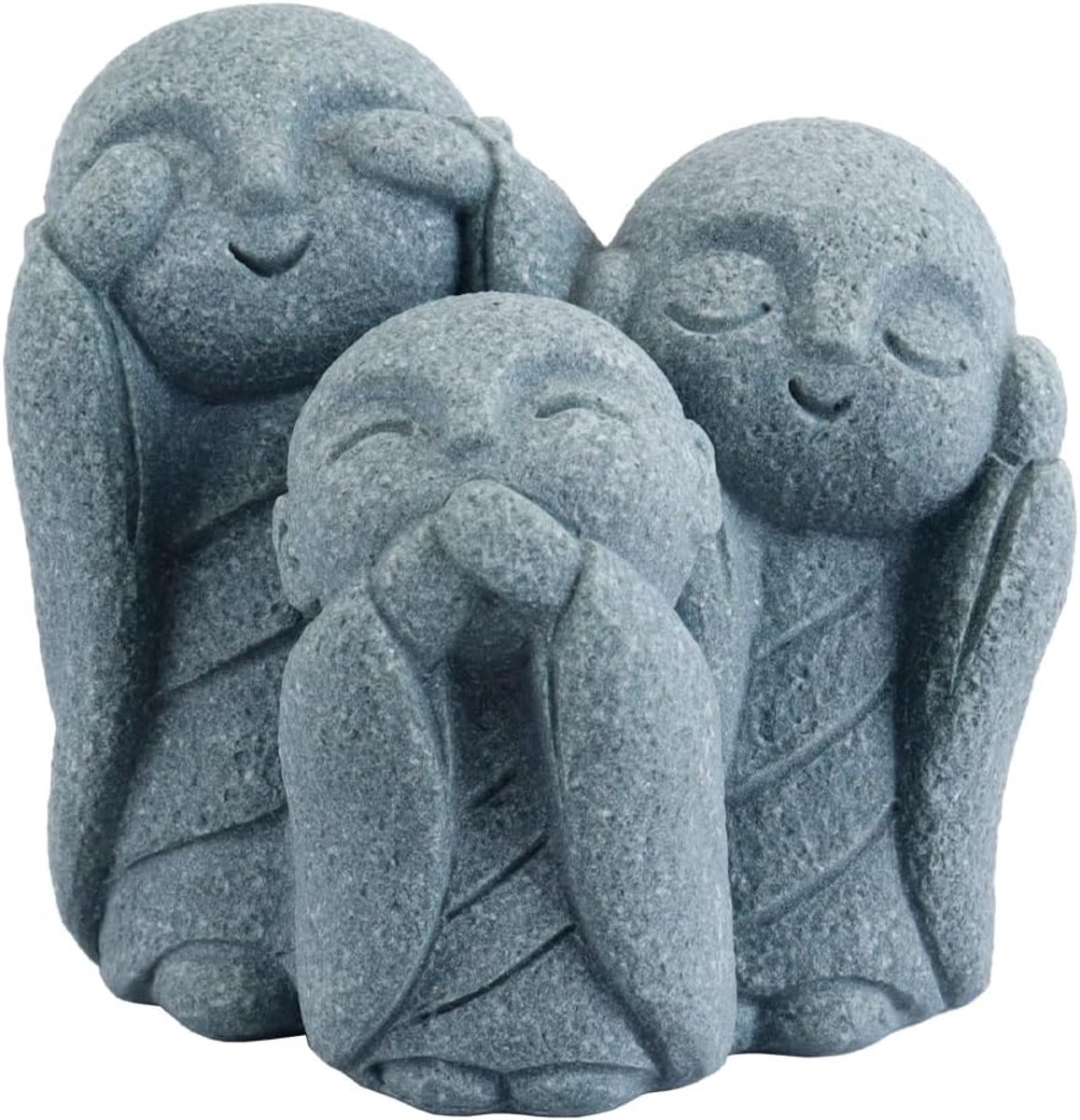 Monniken beeldjes set - 3 wijze monniken - groene zandsteen - zen sfeer voor binnen en buiten - ShopVlot