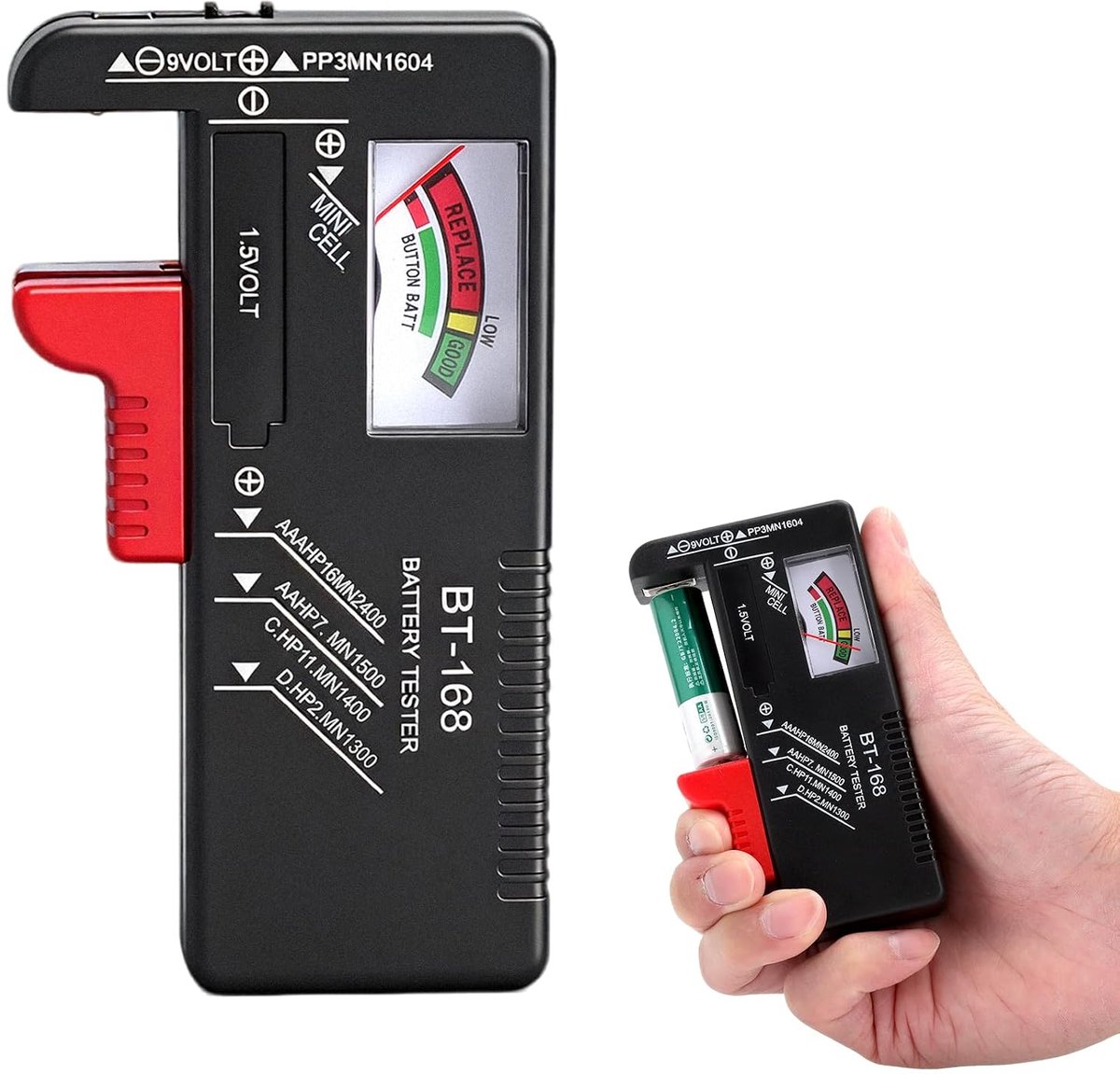 Batterijtester voor AA, AAA, C, D, 9V - Duidelijk analoge weergave - Compact en duurzaam - ShopVlot