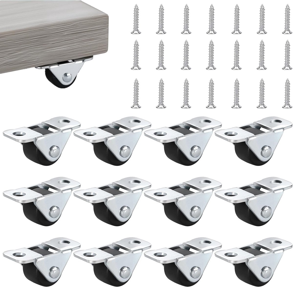 Meubelwielen 12mm - Stalen bovenplaat - Stil rubber - Ideaal voor gereedschapskisten - ShopVlot