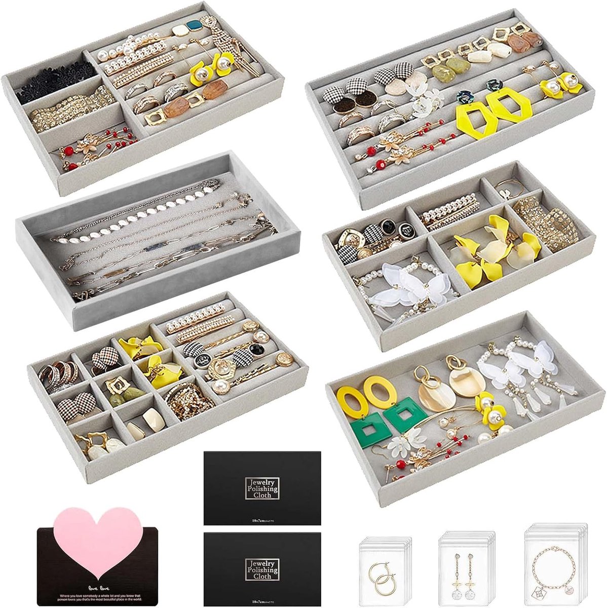 Juweliertray 6-delig - Stapelbaar fluweel - Voor het opbergen van sieraden - ShopVlot