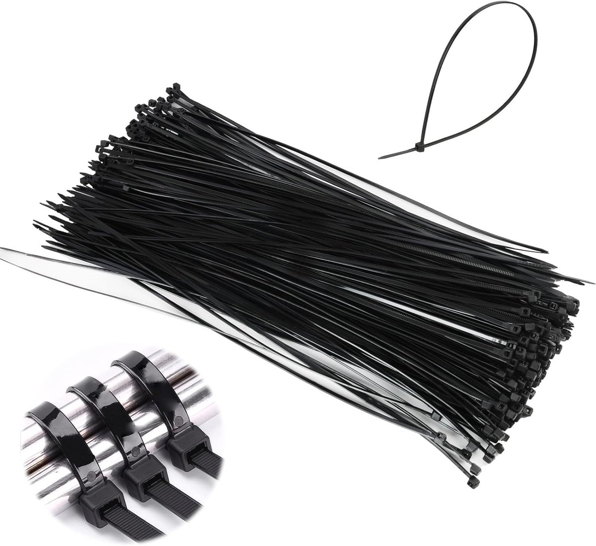 Kabelbinders 300 mm x 4 mm - 250 Stuks Zwart Nylon - UV Bestendig - Ideaal voor Kabelbeheer - ShopVlot