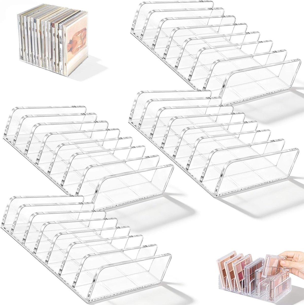 doorzichtige opbergrek cd-houders 4 stuks - acryl make-up organizer - 7 secties - ideaal voor badkamer werkbladen - ShopVlot