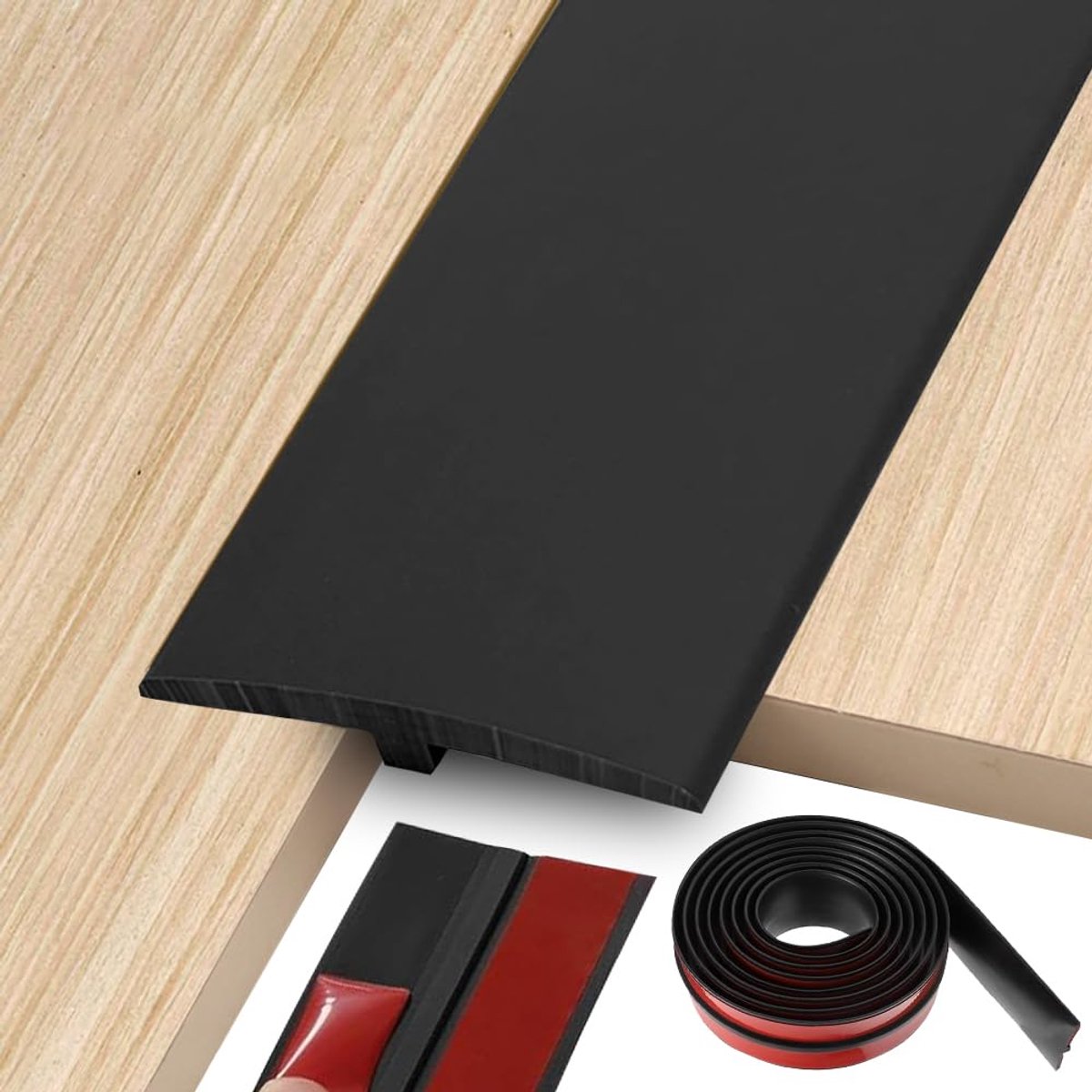 T-profiel overgangsprofiel 5 x 300 cm - zelfklevend PVC - waterbestendig - verbindt vloeren - ShopVlot