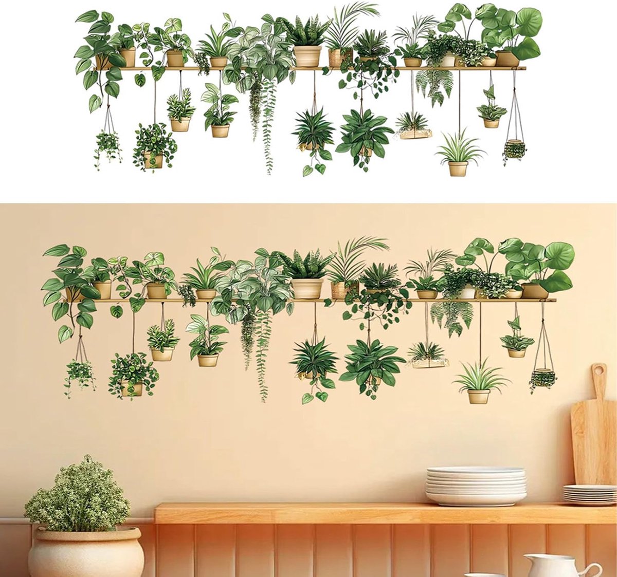 Muursticker Groene Plant 88 x 33 cm - Zelfklevende PVC - Duurzaam en Waterdicht - Perfect voor Woonkamer en Keuken - ShopVlot