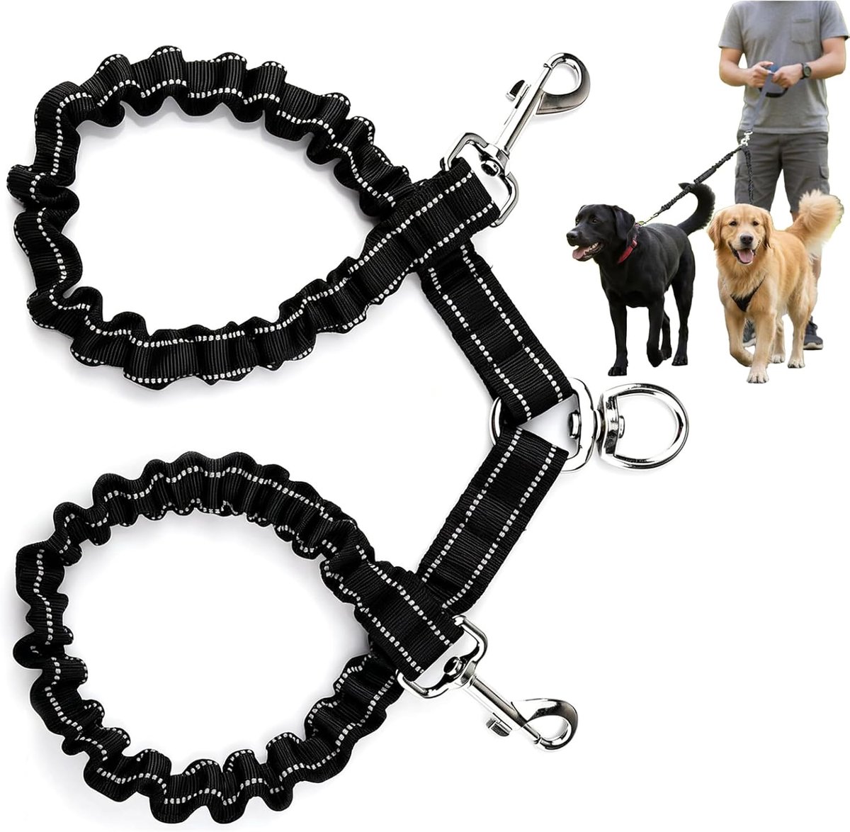 Dubbele hondenlijn met 360° rotatie - Tangle-free hondenriem voor 2 honden - Geschikt voor kleine en grote honden - ShopVlot