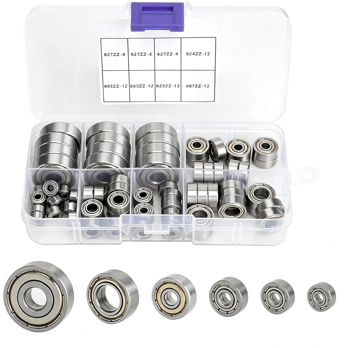 Kogellagers set 72 stuks - 6 maten - metalen dubbele kogellagers - ideaal voor wielen - ShopVlot