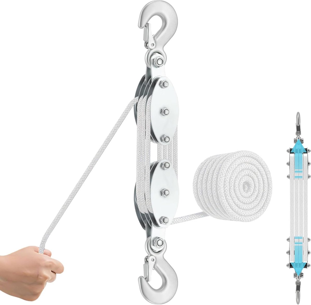 Pulley met kabelrem - Max 2000 kg - 20 m nylon touw - 270° draaibaar - ideaal voor de bouw - ShopVlot